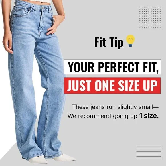 High Waisted Wide Leg Jeans Womens Cotton Elastane Trendy Comfort Streetwear